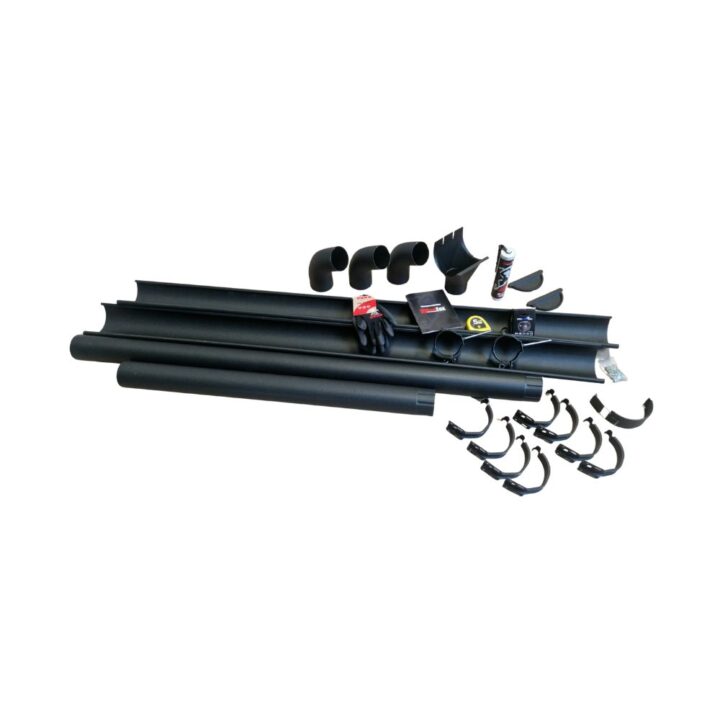 DQ-PP Staande trapset, 150 cm, zwart RAL 9005, verzinkt staal, daktrap, compleet voor dakpannen, schoorsteenplatform, opstapje dak, opstap voor rooster